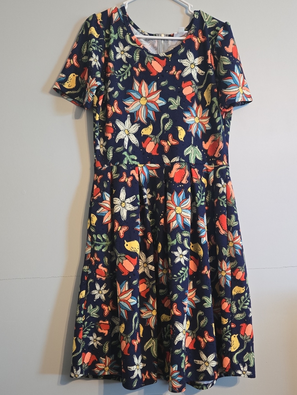 LuLaRoe Navy Graphic Floral Fit-and-Flare Dress XXL